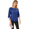 imageWomens Sparkle Sequin Party Blouse Tops Shimmer Glitter 34 Slit Sleeve Dressy TopsRoyal Blue