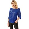 imageWomens Sparkle Sequin Party Blouse Tops Shimmer Glitter 34 Slit Sleeve Dressy TopsRoyal Blue