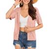 imageGRACE KARIN 2024 Womens Short Sleeve V Neck Cardigans Sweaters Open Front Knit Crochet Button Bolero Shrugs TopsPink