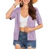imageGRACE KARIN 2024 Womens Short Sleeve V Neck Cardigans Sweaters Open Front Knit Crochet Button Bolero Shrugs TopsPurple