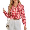 imageGRACE KARIN Womens Satin Silk Blouse Lapel V Neck Long Sleeve Casual Work Blouse Shirts Pullover TopsRed Ripple