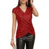 imageGRACE KARIN Womens Sparkle Sequin Top Shimmer Glitter Blouse Twist Front V Neck Cap Sleeve Club Party ShirtBright Red