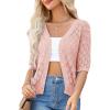 imageGRACE KARIN Womens Summer Short Sleeve Cropped Cardigan Sweaters Crochet Knit Shrug Open Front VNeck Button up TopsLight Pink