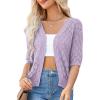 imageGRACE KARIN Womens Summer Short Sleeve Cropped Cardigan Sweaters Crochet Knit Shrug Open Front VNeck Button up TopsLight Purple