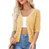 imageGRACE KARIN Womens Summer Short Sleeve Cropped Cardigan Sweaters Crochet Knit Shrug Open Front VNeck Button up TopsYellow