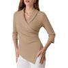 imageGRACE KARIN Womens V Neck Casual Work Tops 34 Sleeve Office Dressy Blouse Top Asymmetrical Elegant ShirtsKhaki