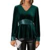 imageGRACE KARIN Womens V Neck Velvet Party Tops Long Sleeve Sparkly Sequin Peplum Cockatail Formal Fall Winter Blouse TopsGreen