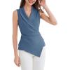 imageGRACE KARIN Womens Wrap V Neck Casual Work Tops Sleeveless Office Dressy Summer Blouse Top Asymmetrical Elegant ShirtsGrey Blue