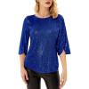 imageWomens Sparkle Sequin Party Blouse Tops Shimmer Glitter 34 Slit Sleeve Dressy TopsRoyal Blue