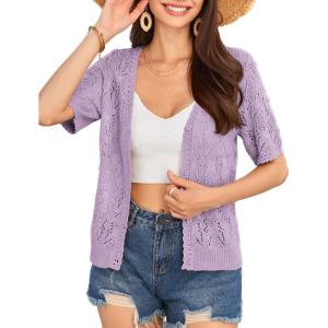imageGRACE KARIN 2024 Womens Short Sleeve V Neck Cardigans Sweaters Open Front Knit Crochet Button Bolero Shrugs TopsPurple