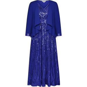 imageGRACE KARIN 2024 Womens Two Piece Sequin Dress with Jacket Mother of The Bride Dresses Homecoming Wedding Guest DressesBlue