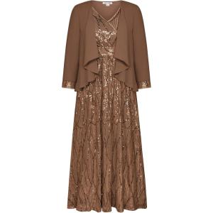 imageGRACE KARIN 2024 Womens Two Piece Sequin Dress with Jacket Mother of The Bride Dresses Homecoming Wedding Guest DressesBrown