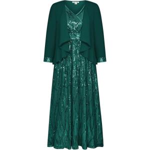 imageGRACE KARIN 2024 Womens Two Piece Sequin Dress with Jacket Mother of The Bride Dresses Homecoming Wedding Guest DressesDark Green