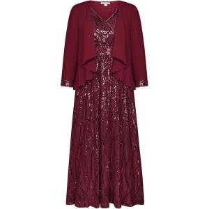 imageGRACE KARIN 2024 Womens Two Piece Sequin Dress with Jacket Mother of The Bride Dresses Homecoming Wedding Guest DressesWine Red