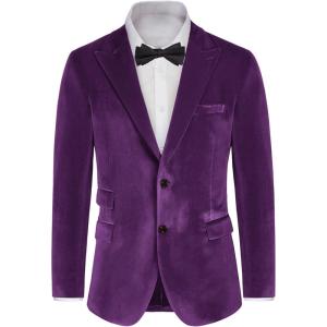 imageGRACE KARIN Mens Velvet Blazer Two Button Slim Fit Suit Jacket Sports Coats for Men Prom Wedding Dinner PartyPurple