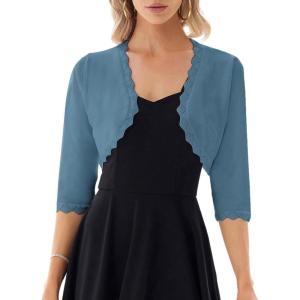 imageGRACE KARIN Womens 34 Sleeve Open Front Scalloped Knit Cropped Bolero Shrug CardiganGreey Blue
