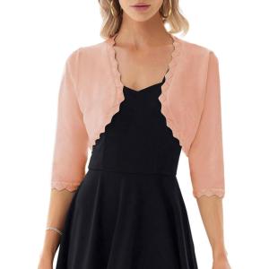 imageGRACE KARIN Womens 34 Sleeve Open Front Scalloped Knit Cropped Bolero Shrug CardiganShrimp Pink