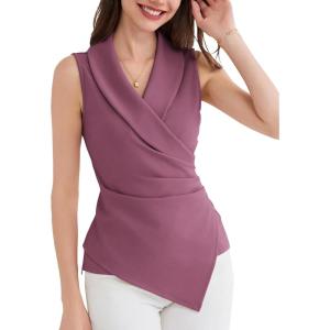 imageGRACE KARIN Womens Wrap V Neck Casual Work Tops Sleeveless Office Dressy Summer Blouse Top Asymmetrical Elegant ShirtsDirty Pink