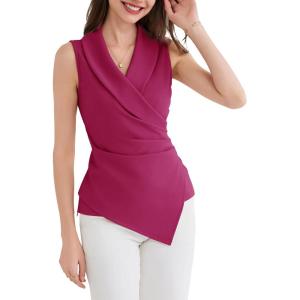 imageGRACE KARIN Womens Wrap V Neck Casual Work Tops Sleeveless Office Dressy Summer Blouse Top Asymmetrical Elegant ShirtsRose Red