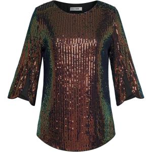 imageWomens Sparkle Sequin Party Blouse Tops Shimmer Glitter 34 Slit Sleeve Dressy TopsBlack Colorful