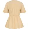 imageGRACE KARIN 2024 Womens Elegant V Neck Peplum Tops Tie Front Short Bell Sleeve Shirts Tops BlouseCrinkly Apricot