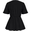 imageGRACE KARIN 2024 Womens Elegant V Neck Peplum Tops Tie Front Short Bell Sleeve Shirts Tops BlouseCrinkly Black