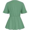 imageGRACE KARIN 2024 Womens Elegant V Neck Peplum Tops Tie Front Short Bell Sleeve Shirts Tops BlouseCrinkly Light Green