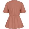 imageGRACE KARIN 2024 Womens Elegant V Neck Peplum Tops Tie Front Short Bell Sleeve Shirts Tops BlouseCrinkly Pink