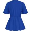 imageGRACE KARIN 2024 Womens Elegant V Neck Peplum Tops Tie Front Short Bell Sleeve Shirts Tops BlouseCrinkly Royal Blue