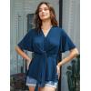 imageGRACE KARIN 2024 Womens Elegant V Neck Peplum Tops Tie Front Short Bell Sleeve Shirts Tops BlouseDark Blue