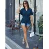 imageGRACE KARIN 2024 Womens Elegant V Neck Peplum Tops Tie Front Short Bell Sleeve Shirts Tops BlouseDark Blue