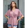 imageGRACE KARIN 2024 Womens Elegant V Neck Peplum Tops Tie Front Short Bell Sleeve Shirts Tops BlouseGray Pink