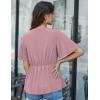 imageGRACE KARIN 2024 Womens Elegant V Neck Peplum Tops Tie Front Short Bell Sleeve Shirts Tops BlouseGray Pink
