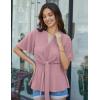 imageGRACE KARIN 2024 Womens Elegant V Neck Peplum Tops Tie Front Short Bell Sleeve Shirts Tops BlouseGray Pink