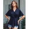 imageGRACE KARIN 2024 Womens Elegant V Neck Peplum Tops Tie Front Short Bell Sleeve Shirts Tops BlouseNavy Blue1
