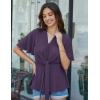 imageGRACE KARIN 2024 Womens Elegant V Neck Peplum Tops Tie Front Short Bell Sleeve Shirts Tops BlousePurple