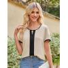 imageGRACE KARIN 2025 Womens Dressy Casual Tops Color Block Business Work Blouses Summer Keyhole Short Sleeeve Shirt OutfitsApricot