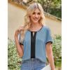 imageGRACE KARIN 2025 Womens Dressy Casual Tops Color Block Business Work Blouses Summer Keyhole Short Sleeeve Shirt OutfitsBlue