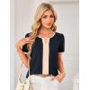 imageGRACE KARIN 2025 Womens Dressy Casual Tops Color Block Business Work Blouses Summer Keyhole Short Sleeeve Shirt OutfitsNavy Blue