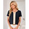 imageGRACE KARIN 2025 Womens Dressy Casual Tops Color Block Business Work Blouses Summer Keyhole Short Sleeeve Shirt OutfitsNavy Blue