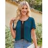 imageGRACE KARIN 2025 Womens Dressy Casual Tops Color Block Business Work Blouses Summer Keyhole Short Sleeeve Shirt OutfitsPeacock Blue