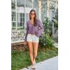 imageGRACE KARIN Cardigan Sweaters for Women Lightweight Button Down Open Front Short Crochet Shrug Long Sleeve V Neck 2024Purple