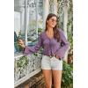 imageGRACE KARIN Cardigan Sweaters for Women Lightweight Button Down Open Front Short Crochet Shrug Long Sleeve V Neck 2024Purple