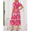 imageGRACE KARIN Womens 2025 Summer Floral Flowy Dresses Boho Tie Belt Short Puff Sleeve A Line Maxi Shirt Dress with PocketPink Red