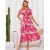 imageGRACE KARIN Womens 2025 Summer Floral Flowy Dresses Boho Tie Belt Short Puff Sleeve A Line Maxi Shirt Dress with PocketPink Red