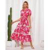imageGRACE KARIN Womens 2025 Summer Floral Flowy Dresses Boho Tie Belt Short Puff Sleeve A Line Maxi Shirt Dress with PocketPink Red