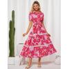 imageGRACE KARIN Womens 2025 Summer Floral Flowy Dresses Boho Tie Belt Short Puff Sleeve A Line Maxi Shirt Dress with PocketPink Red