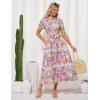 imageGRACE KARIN Womens 2025 Summer Floral Flowy Dresses Boho Tie Belt Short Puff Sleeve A Line Maxi Shirt Dress with PocketPurple Yellow