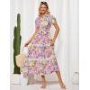 imageGRACE KARIN Womens 2025 Summer Floral Flowy Dresses Boho Tie Belt Short Puff Sleeve A Line Maxi Shirt Dress with PocketPurple Yellow