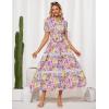 imageGRACE KARIN Womens 2025 Summer Floral Flowy Dresses Boho Tie Belt Short Puff Sleeve A Line Maxi Shirt Dress with PocketPurple Yellow